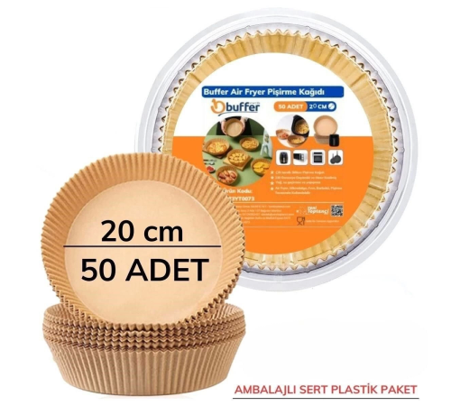50 Adet 20 cm Air Fryer Pişirme Kağıdı Tek Kullanımlık Yağ Geçirmez Yuvarlak Tabak Model PVC