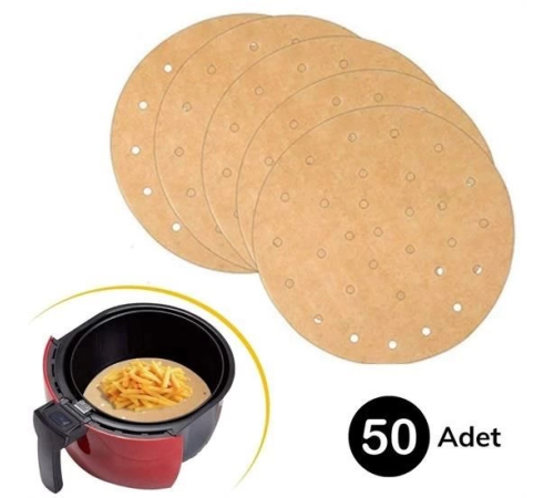 50 Adet Air Fryer Pişirme Kağıdı Tek Kullanımlık Gıda Pişirme Kağıdı Delikli Yuvarlak Model
