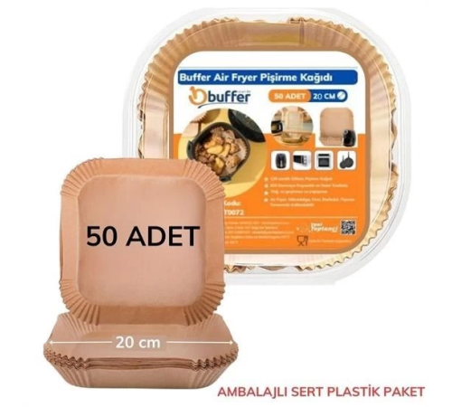 50 Adet Air Fryer Pişirme Kağıdı Tek Kullanımlık Yağ Geçirmez Yapışmaz Kare Tabak Model PVC