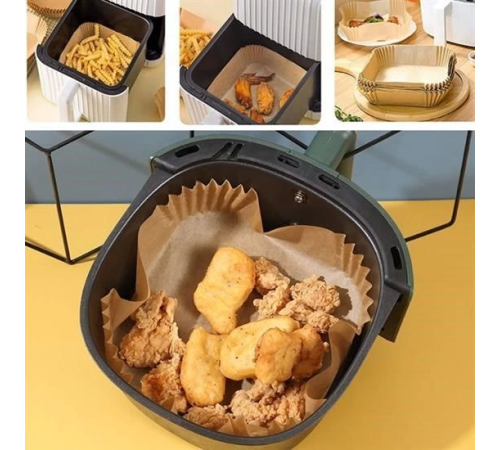 50 Adet Air Fryer Pişirme Kağıdı Tek Kullanımlık Yağ Geçirmez Yapışmaz Kare Tabak Model PVC