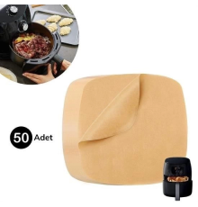 50 Adet Air Fryer Pişirme Kağıdı Tek Kullanımlık Yağ Su Geçirmez Yapışmaz Deliksiz Düz Kare Model