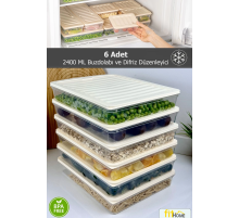 6 Adet 2400 ML Buzluk Derin Dondurucu Buzdolabı Düzenleyici Hava Almaz Saklama Kabı