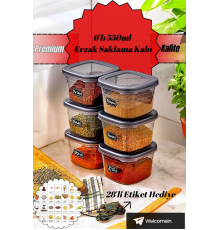 6 Adet Square Antrasit Etiketli Baharatlık Takımı - 550 ml - 6'lı Kare 0.55 Lt Etiket Hediyeli
