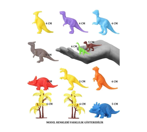 683 Toy Play 12 Parça Renkli Mini Dinozor Figür Seti 4-6 cm