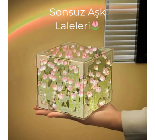Yansımalı Aynalı Sonsuz Laleli Küp Gece Lambası Kendin Yap Masa Lambası DIY Yansımalı Aynalı Sonsuz Laleli Küp Gece Lambası Kendin Yap Masa Lambası DIY