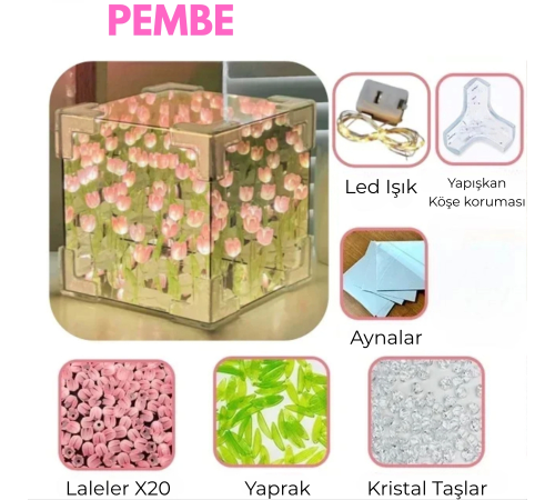 Yansımalı Aynalı Sonsuz Laleli Küp Gece Lambası Kendin Yap Masa Lambası DIY Yansımalı Aynalı Sonsuz Laleli Küp Gece Lambası Kendin Yap Masa Lambası DIY