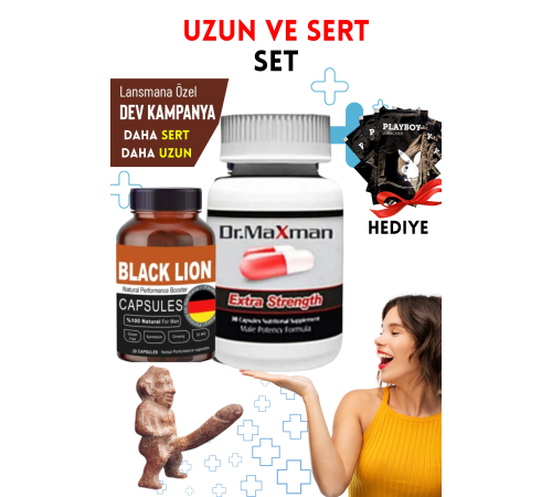 Black Lion + Dr.Maxman Sertleştiricili Geciktiricili Büyütücülü Etkili Erkek Performans Arttırıcılı Set Black Lion + Dr.Maxman Sertleştiricili Geciktiricili Büyütücülü Etkili Erkek Performans Arttırıcılı Set