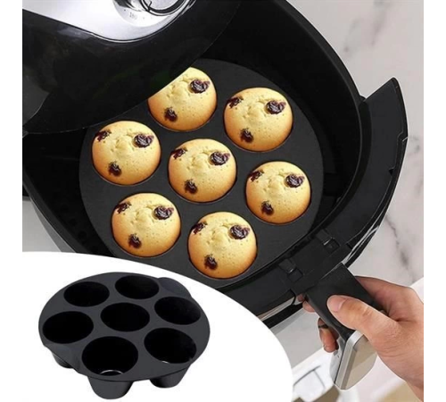 7 Gözlü Silikon Çok Amaçlı Airfryer Muffin Cupcake Kek ve Çörek Pişirme Kalıbı