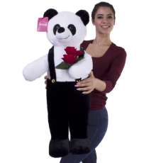 75 Cm Siyah Çiçekli Tulumlu Ayakta Duran Sevimli Peluş Ayıcık