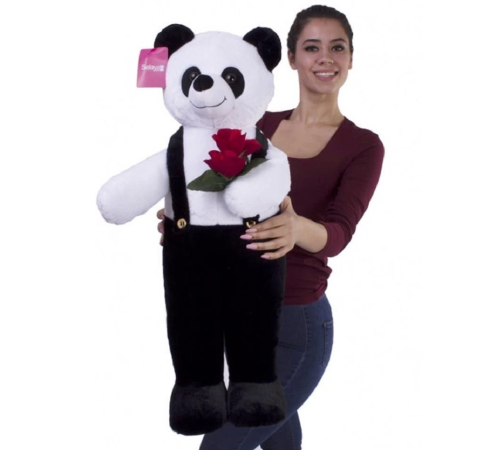 75 Cm Siyah Çiçekli Tulumlu Ayakta Duran Sevimli Peluş Ayıcık
