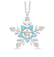 925 Ayar Gümüş Aquamarine Taşlı Kar Tanesi Kadın Kolye (336336)