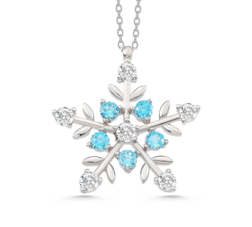 925 Ayar Gümüş Aquamarine Taşlı Kar Tanesi Kadın Kolye (336336)