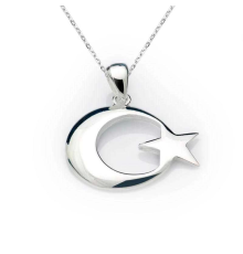 925 Ayar Gümüş Ay Yıldız Bayrak Gümüş Kolye PND99040014 (336336)