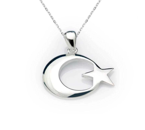 925 Ayar Gümüş Ay Yıldız Bayrak Gümüş Kolye PND99040014 (336336)