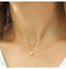 925 Ayar Gümüş Gold 3 Boyutlu F Harf Kadın Gümüş Kolye (T5903) (336336)