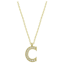 925 Ayar Gümüş Gold C Harfi Kadın Gümüş Kolye (T6608) (336336)
