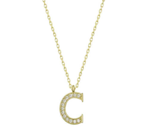 925 Ayar Gümüş Gold C Harfi Kadın Gümüş Kolye (T6608) (336336)