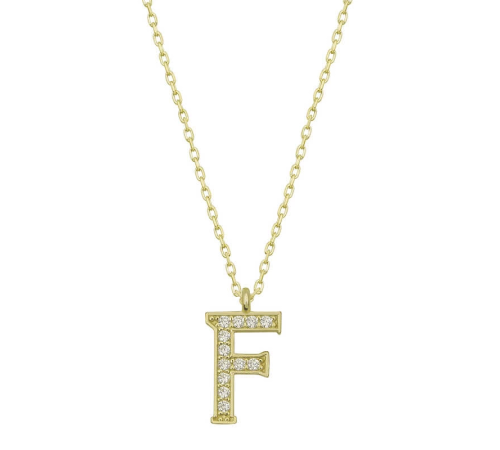 925 Ayar Gümüş Gold F Harfi Kadın Gümüş Kolye (T6612) (336336)
