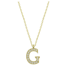 925 Ayar Gümüş Gold G Harfi Kadın Gümüş Kolye (T6613) (336336)