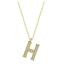 925 Ayar Gümüş Gold H Harfi Kadın Gümüş Kolye (T6614) (336336)