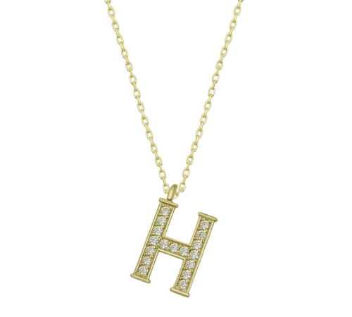 925 Ayar Gümüş Gold H Harfi Kadın Gümüş Kolye (T6614) (336336)