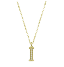 925 Ayar Gümüş Gold İ Harfi Kadın Gümüş Kolye (T6616) (336336)