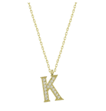 925 Ayar Gümüş Gold K Harfi Kadın Gümüş Kolye (T6618) (336336)