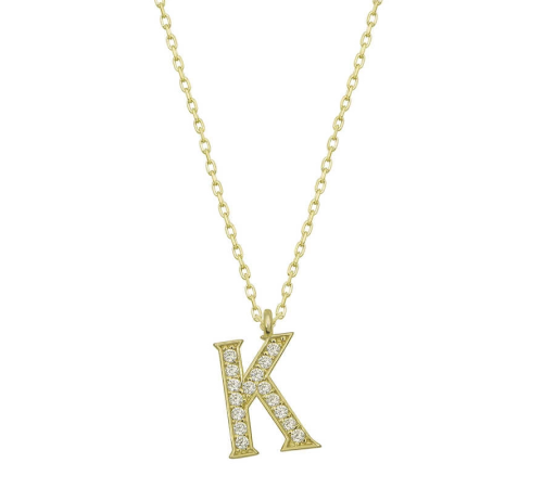 925 Ayar Gümüş Gold K Harfi Kadın Gümüş Kolye (T6618) (336336)