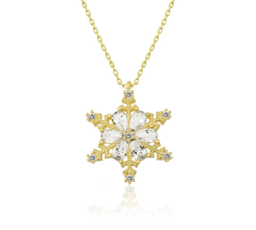 925 Ayar Gümüş Gold Kar Çiçeği Kadın Gümüş Kolye T5050 (336336)