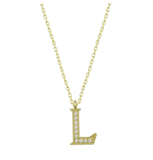 925 Ayar Gümüş Gold L Harfi Kadın Gümüş Kolye (T6619) (336336)