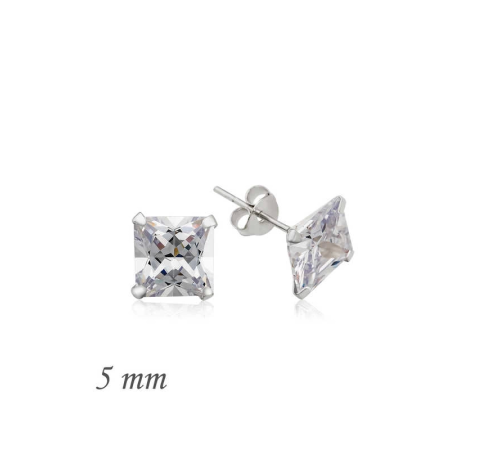 925 Ayar Gümüş Kare Tek Taş Zirkon Küpe - 5 mm (EA1160232) (336336)