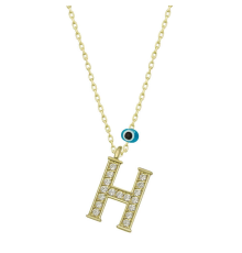 925 Ayar Gümüş Nazar Gold H Harfi Kadın Gümüş Kolye (T6783) (336336)