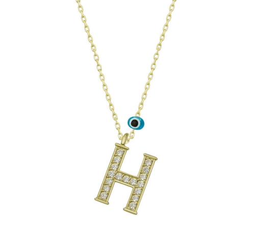 925 Ayar Gümüş Nazar Gold H Harfi Kadın Gümüş Kolye (T6783) (336336)