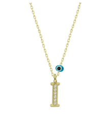 925 Ayar Gümüş Nazar Gold  İ Harfi Kadın Gümüş Kolye (T6785) (336336)