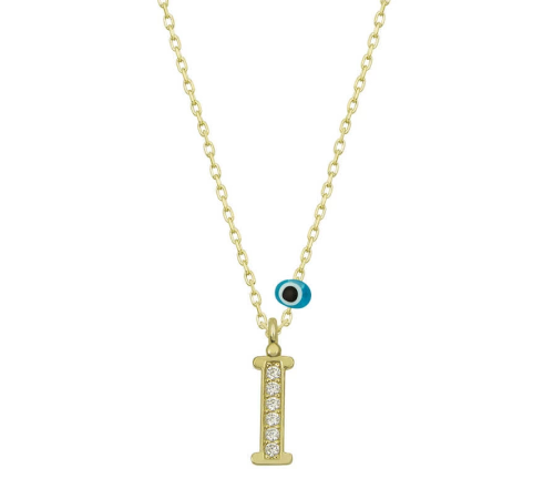 925 Ayar Gümüş Nazar Gold  İ Harfi Kadın Gümüş Kolye (T6785) (336336)