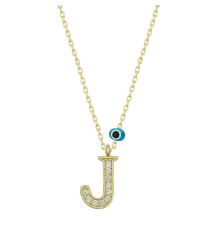 925 Ayar Gümüş Nazar Gold J Harfi Kadın Gümüş Kolye (T6786) (336336)