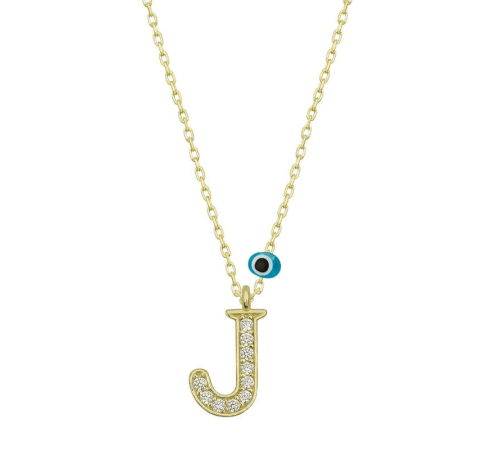 925 Ayar Gümüş Nazar Gold J Harfi Kadın Gümüş Kolye (T6786) (336336)