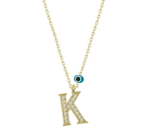 925 Ayar Gümüş Nazar Gold K Harfi Kadın Gümüş Kolye (T6787) (336336)