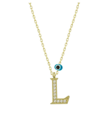925 Ayar Gümüş Nazar Gold L Harfi Kadın Gümüş Kolye (T6788) (336336)