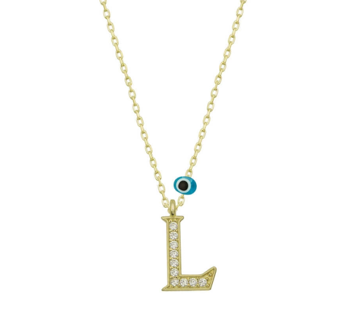 925 Ayar Gümüş Nazar Gold L Harfi Kadın Gümüş Kolye (T6788) (336336)