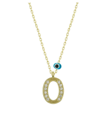 925 Ayar Gümüş Nazar Gold O Harfi Kadın Gümüş Kolye (T6791) (336336)