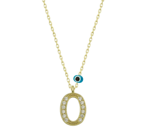 925 Ayar Gümüş Nazar Gold O Harfi Kadın Gümüş Kolye (T6791) (336336)