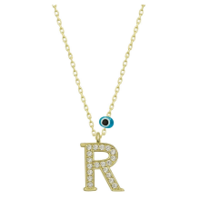 925 Ayar Gümüş Nazar Gold R Harfi Kadın Gümüş Kolye (T6794) (336336)