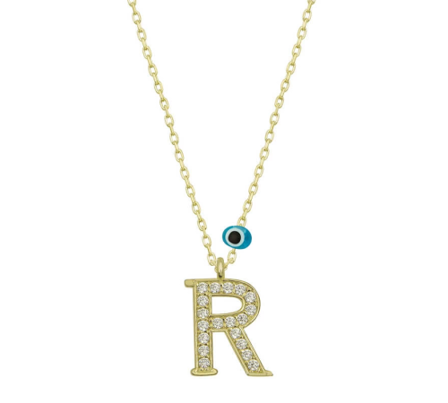 925 Ayar Gümüş Nazar Gold R Harfi Kadın Gümüş Kolye (T6794) (336336)