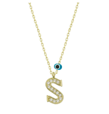 925 Ayar Gümüş Nazar Gold S Harfi Kadın Gümüş Kolye (T6795) (336336)
