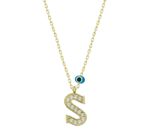 925 Ayar Gümüş Nazar Gold S Harfi Kadın Gümüş Kolye (T6795) (336336)