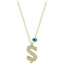 925 Ayar Gümüş Nazar Gold Ş Harfi Kadın Gümüş Kolye (T6796) (336336)