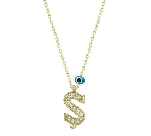 925 Ayar Gümüş Nazar Gold Ş Harfi Kadın Gümüş Kolye (T6796) (336336)