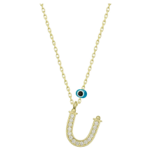 925 Ayar Gümüş Nazar Gold Ü Harfi Kadın Gümüş Kolye (T6799) (336336)