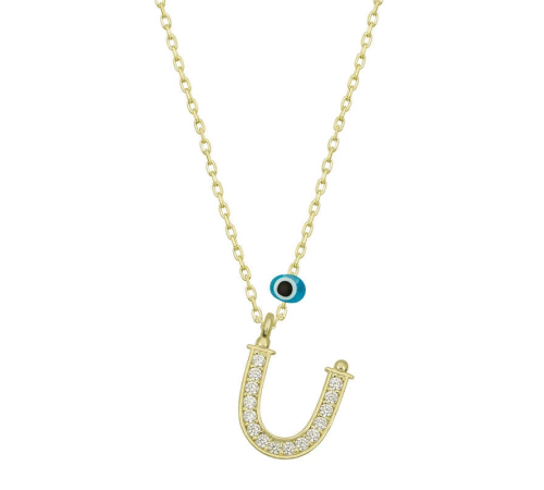 925 Ayar Gümüş Nazar Gold Ü Harfi Kadın Gümüş Kolye (T6799) (336336)